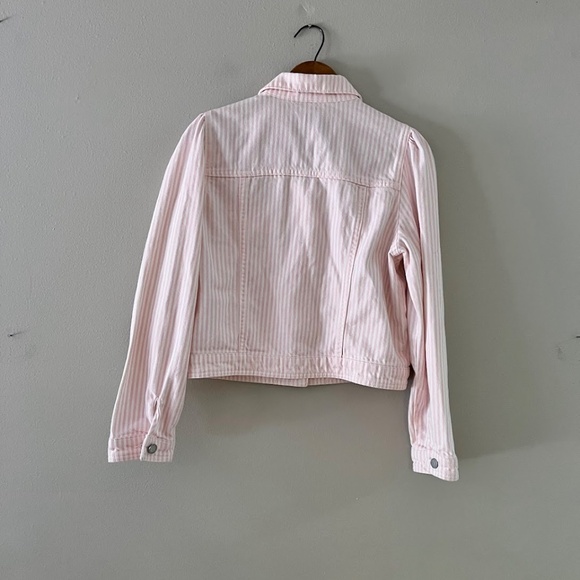 Pink and White Striped Denim Jacket, Sz M, EUC - Picture 3 of 6